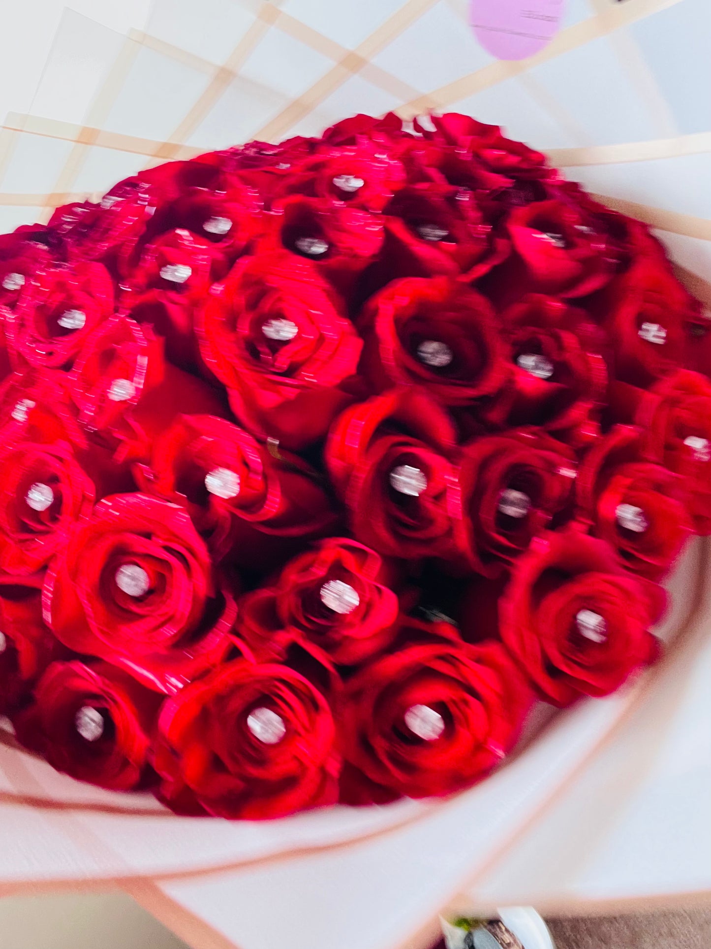 50 Red premium roses with gemstones