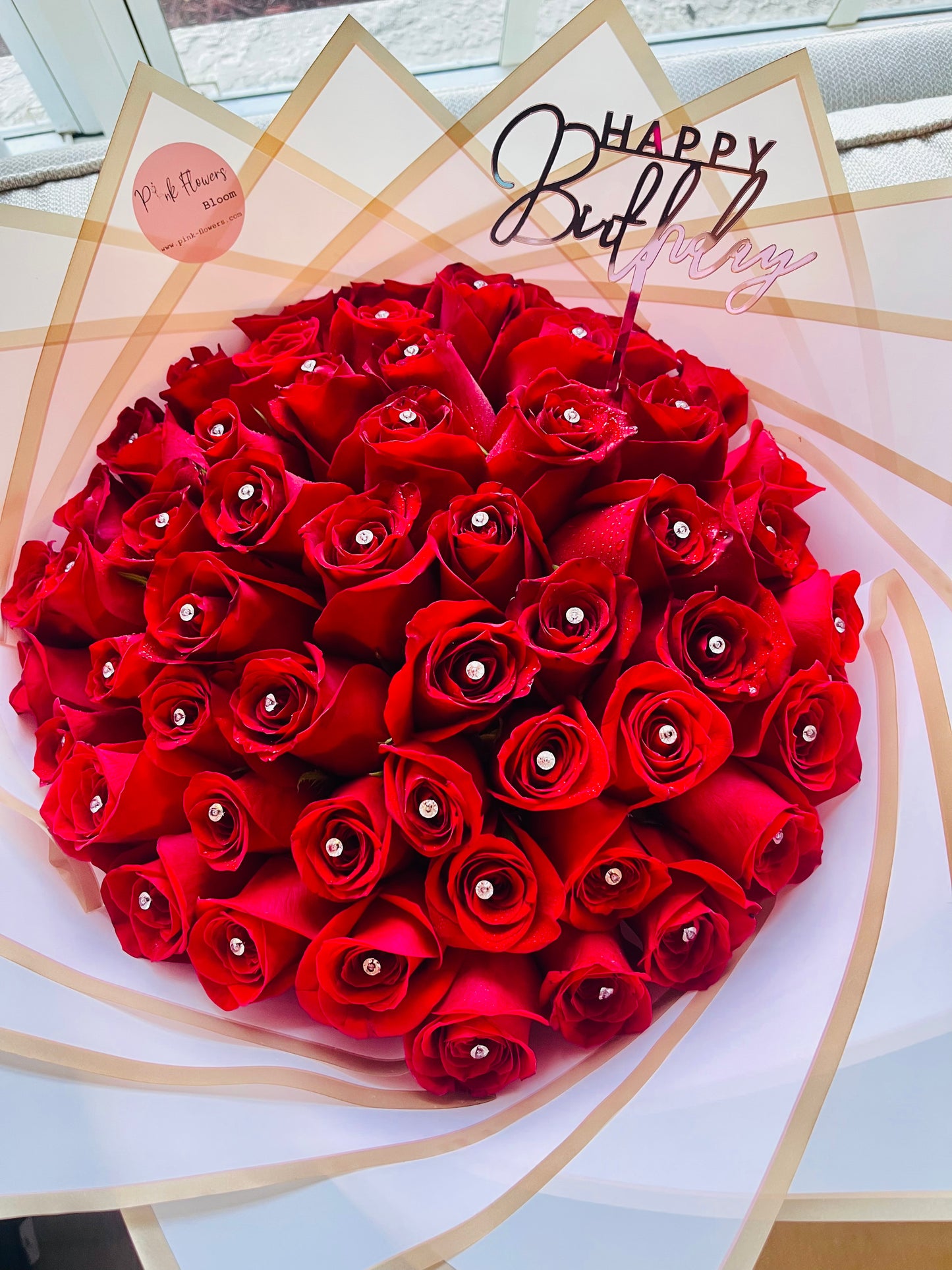 50 Red premium roses with gemstones