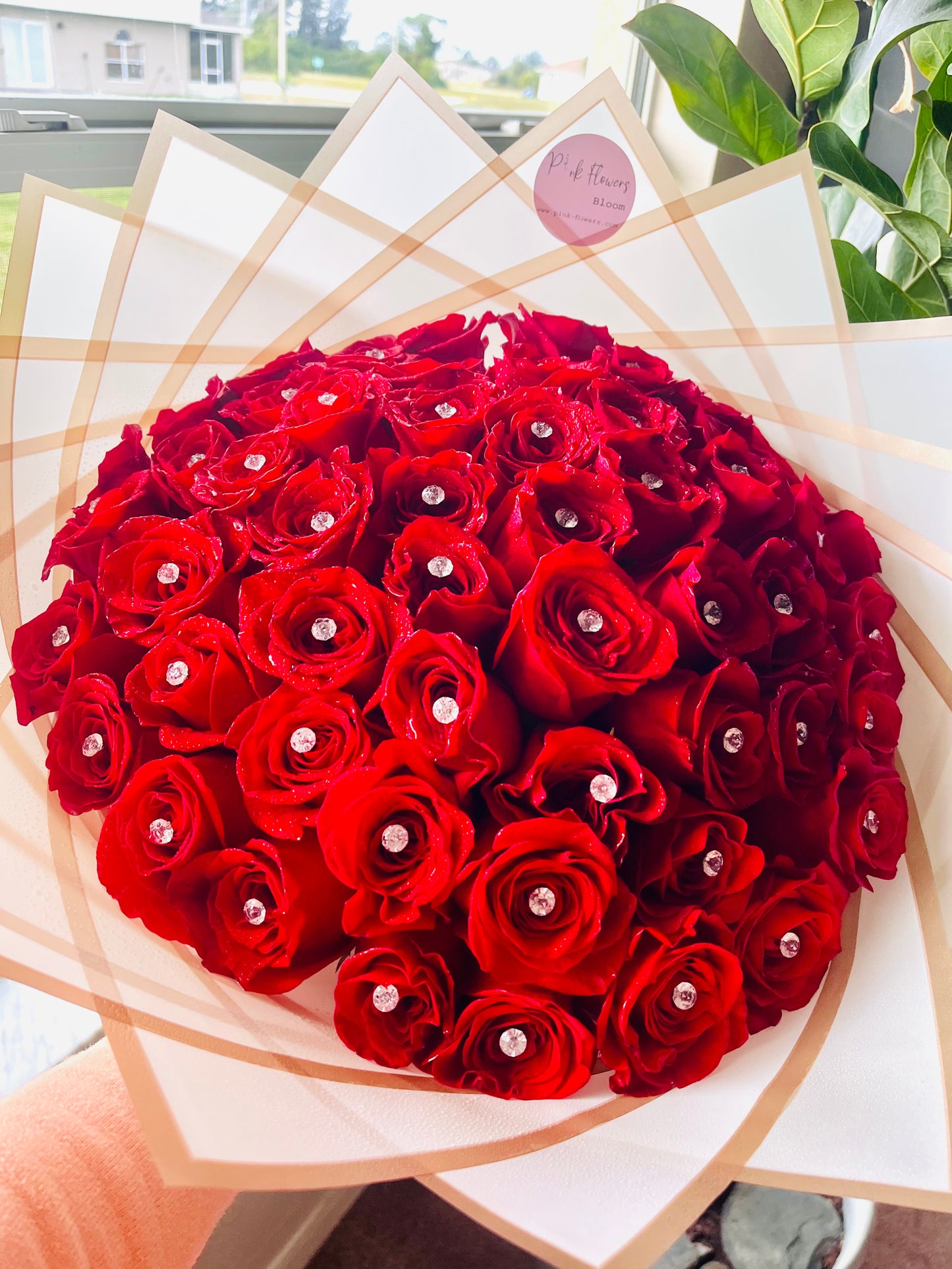 50 Red premium roses with gemstones