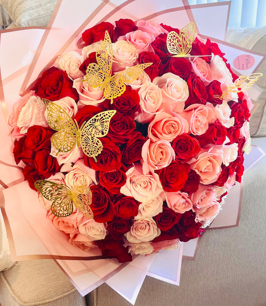 100 Red and Pink Premium Roses Bouquet