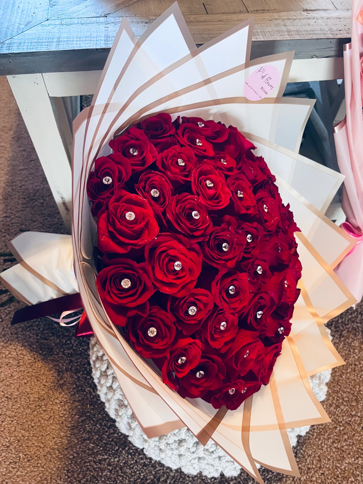 50 Red premium roses with gemstones