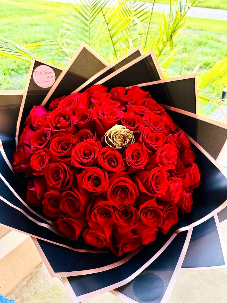 50 Red Premium Roses Bouquet – PINK FLOWERS BLOOM
